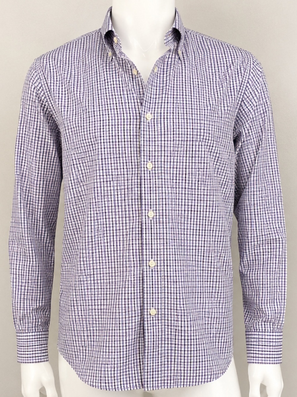Michael Kors MENS No Iron Button Down Dress Shirt Sz 16.5 Purple and Blue plaid